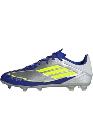 adidas Unisex F50 League Football Boots FG/MG Fußballschuhe, Silver Metallic/Solar Yellow/Lucid Blue