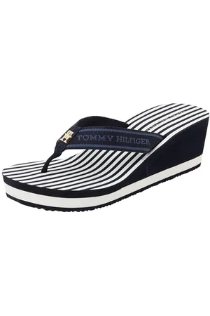 Tommy Hilfiger Damen Flip Flops Stripes mit Keilabsatz, Blau (Space Blue), 40