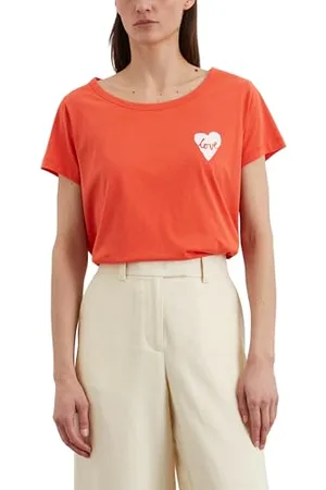 Marc O’ Polo Marc OߴPolo Damen T-Shirt aus Bio-Baumwolle mit U-Boot Ausschnitt, Rot (Burnt Red), L