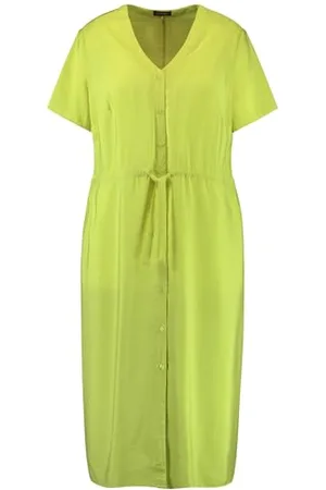 Samoon Damen Sommerkleid in Midilänge Kurzarm, mit Ärmelaufschlag unifarben wadenlang 50