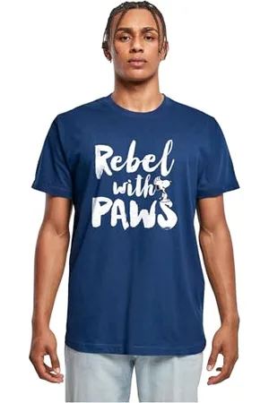Merchcode Herren T-Shirt Peanuts - Rebel with Paws T-Shirt Round Neck, Regular Fit, Cotton 100 Percent, M
