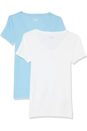 Amazon Damen Kurzärmeliges T-Shirt mit V-Ausschnitt, Schmale Passform, 2er-Pack, , XS
