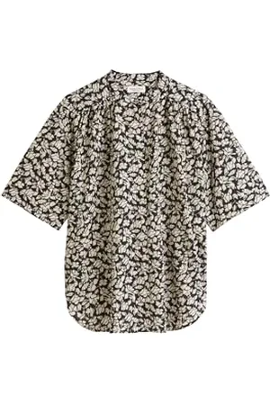 Marc O’ Polo Marc OߴPolo Damen Kurzarmbluse mit Allover-Print leicht, Mehrfarbig , 36