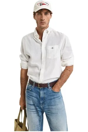 GANT Herren REG Cotton Linen Shirt Hemd, White, XXL