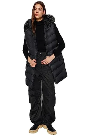 Trendyol Damen Women Regular Fit Puffer Hooded Woven Vest Anzug Weste, Black, S