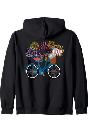 Cedar Rue Fahrrad mit amerikanischer Flagge und Feuerwerk Kapuzenjacke