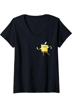 Spongebob Damen Sponge Bob - Schwammkopf Charakter Wave T-Shirt mit V-Ausschnitt