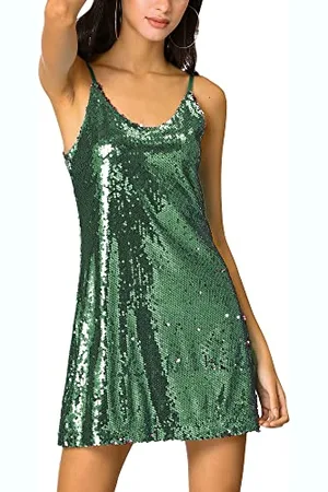 Allegra K Damen Glitzer Sparkle Verstellbare Träger Mini Party Pailletten Kleid, , Groß