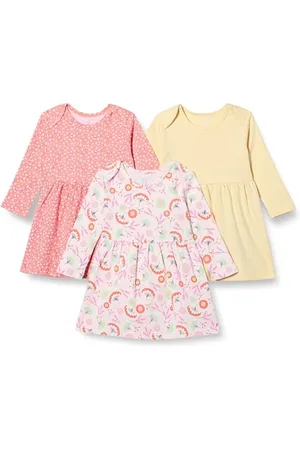 Amazon Mädchen Baumwollkleid Mit Langen Ärmeln, 3er-Pack, , 2 Jahre
