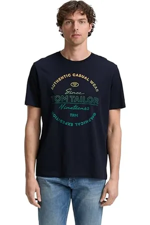 TOM TAILOR T-Shirt mit großem Print, Light Stone Grey Melange, XL