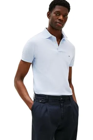 Tommy Hilfiger Herren Poloshirt Langarm Regular Fit mit Knopfleiste, Blau (Breezy Blue), L