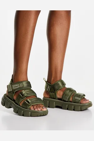 Shaka – Neo Bungy SF – Flache Sandalen in Khaki mit zweifachem Riemen