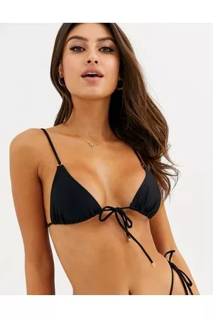 South Beach – Mix & Match – Exklusiver, schwarzer Triangel-Bikini mit Bindeband und goldener Ringverzierung