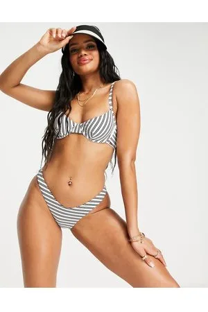 Free Society – Bikinihose in monochrom gestreift mit hohem Beinausschnitt