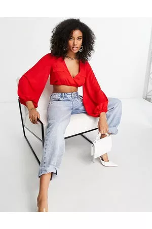ASOS Damen Blusen - – Bluse in mit tiefem Ausschnitt und Tasche