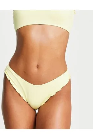 VERO MODA – Bikinihose in Zitronengelb mit Rüschen