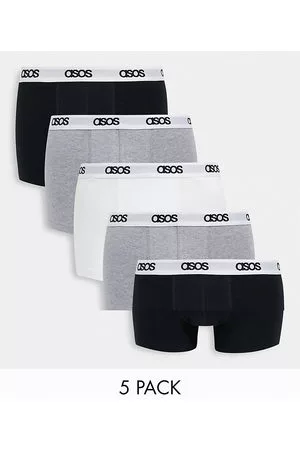 ASOS Herren Slips & Panties - – 5er-Pack Unterhosen mit Logobund in Schwarz/Grau/Weiß