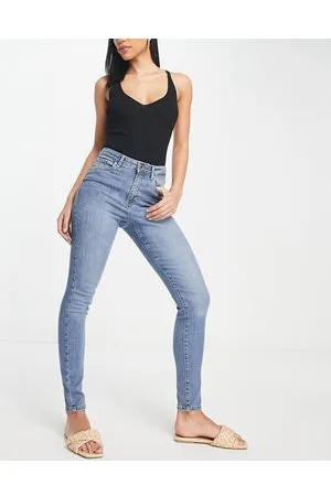 VERO MODA – Enge Jeans mit hohem Bund in Hellblau