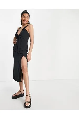 Abercrombie & Fitch – Midi-Trägerkleid in mit gerafftem Ausschnitt