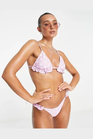 River Island – Triangel-Bikinioberteil in mit Tupfen und Rüschenrand