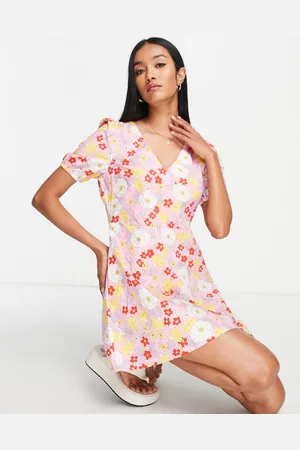 VERO MODA – Minikleid mit Rückenausschnitt, Knoten am Rücken und Retro-Blumenmuster