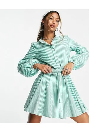 Topshop – Vorne geknotetes Minikleid mit grün-weißen Streifen