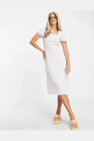 Glamorous – Midikleid mit eckigem Ausschnitt und Blümchenmuster in Flieder
