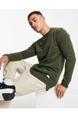JACK & JONES Essentials – Langärmliges Baumwoll-Oberteil in Khaki mit abgerundetem Saum - KHAKI