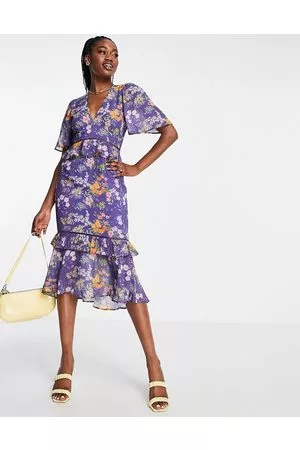 HOPE & IVY – Midi-Freizeitkleid in mit Rückenausschnitt, nach hinten abfallendem Saum und Blumenmuster