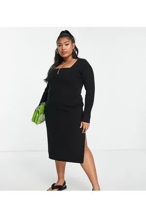 ASOS ASOS DESIGN Curve – Midikleid aus Strick in mit eckigem Ausschnitt