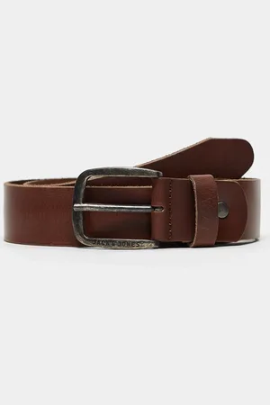 JACK & JONES – Glatter Ledergürtel mit Logoschnalle in Dunkelbraun