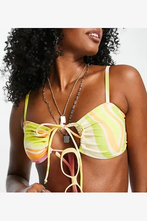 Reclaimed Inspired – Bikini-Oberteil in Zitronengelb mit Wirbelmuster- MULTI