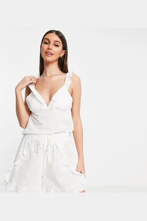 VERO MODA – Baumwoll-Pyjama in mit Noppenstruktur und Rüschenverzierung