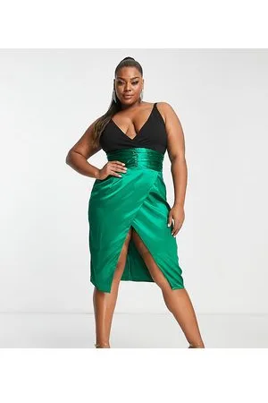 Collective The Label – Exklusives Midikleid in Smaragdgrün mit tiefem Ausschnitt und geraffter Taille
