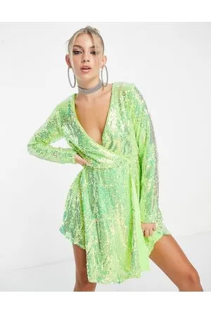 Collective The Label – Exklusives Wickelkleid mit Paillettenbesatz in schillerndem Limettengrün