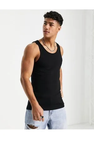 River Island – Schwarzes Trägershirt in Muskelform