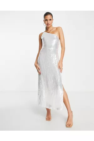 Pretty Lavish – Verziertes Maxikleid mit One-Shoulder-Träger und Schlitz bis zum Oberschenkel in