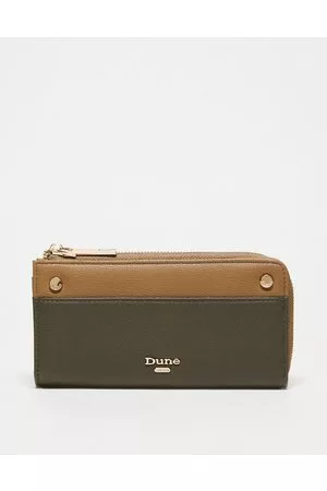 Dune Damen Geldbörsen & Etuis - – Geldbörse mit Reißverschluss oben und Farbblock-Design in Khaki und Camel