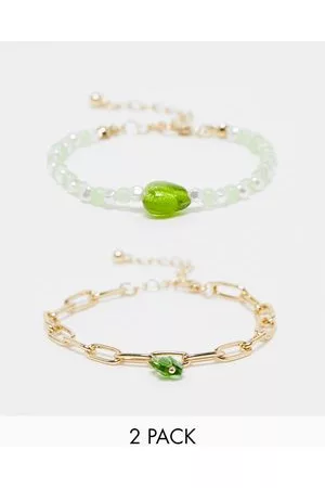 Ashiana – Pack Ketten- und Perlenarmbändern mit grünen Glasdetails