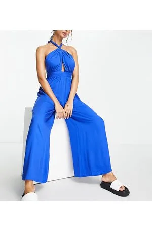 Esmée Esmee – Exklusiv – Strand-Jumpsuit in Kobaltblau mit überkreuztem Neckholder-Träger