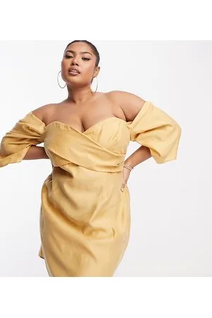 ASOS ASOS DESIGN Curve – Schulterfreies Minikleid in verwaschenem Steinbeige mit Faltendetails und gewickelter Brustpartie