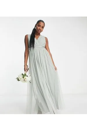 ANAYA – Bridesmaid – Maxi-Brautjungfernkleid in Salbeigrün mit V-Ausschnitt und gerüschter Taille