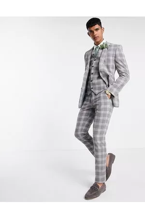 ASOS Herren Stoffhosen - – Eng geschnittene Anzughose aus Wollmischung mit grauem Schottenkaro