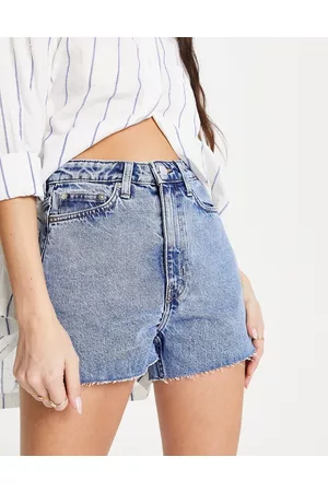 Weekday – Rowe – Mom-Shorts aus Denim in tintenblauer Waschung mit hohem Bund