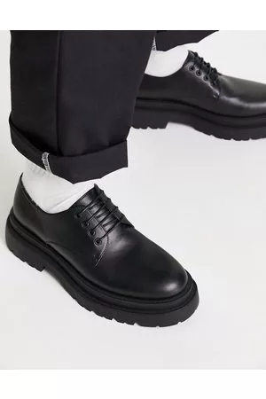 ASOS Herren Schuhe mit dicker Sohle - – Derby-Schuhe aus schwarzem Kunstleder mit dicker Sohle