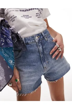 Topshop – Mom-Shorts aus Denim in Mittelblau mit A-Linien-Schnitt