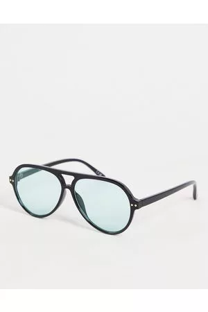 Jeepers Peepers – Oversize-Pilotensonnenbrille in Schwarz mit grünen Gläsern