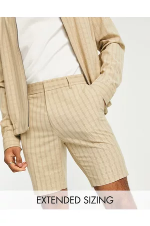 ASOS – Elegante, eng geschnittene Shorts in Stein mit Karomuster und Kordelzug im Bund, Kombiteil