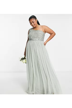 Maya Deluxe – Bridesmaid – Maxikleid in Salbeigrün mit One-Shoulder-Träger und Pailletten