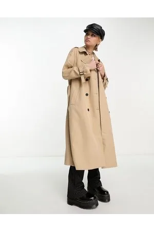 ONLY – Zweireihiger Trenchcoat in Kamelbraun